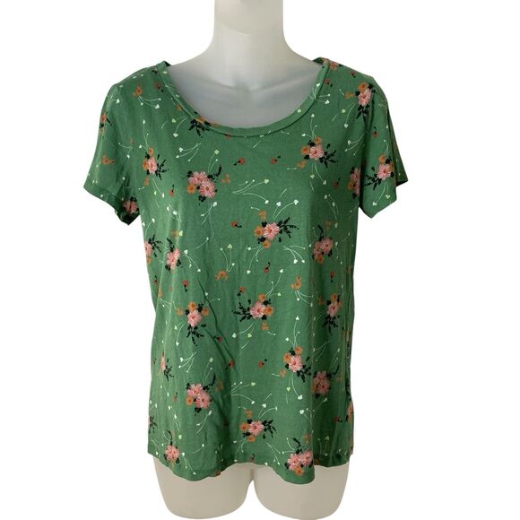 & Other Stories Baby Tee T-shirt Women's US Size 10 Medium Green-Multi Floral - Picture 2 of 11